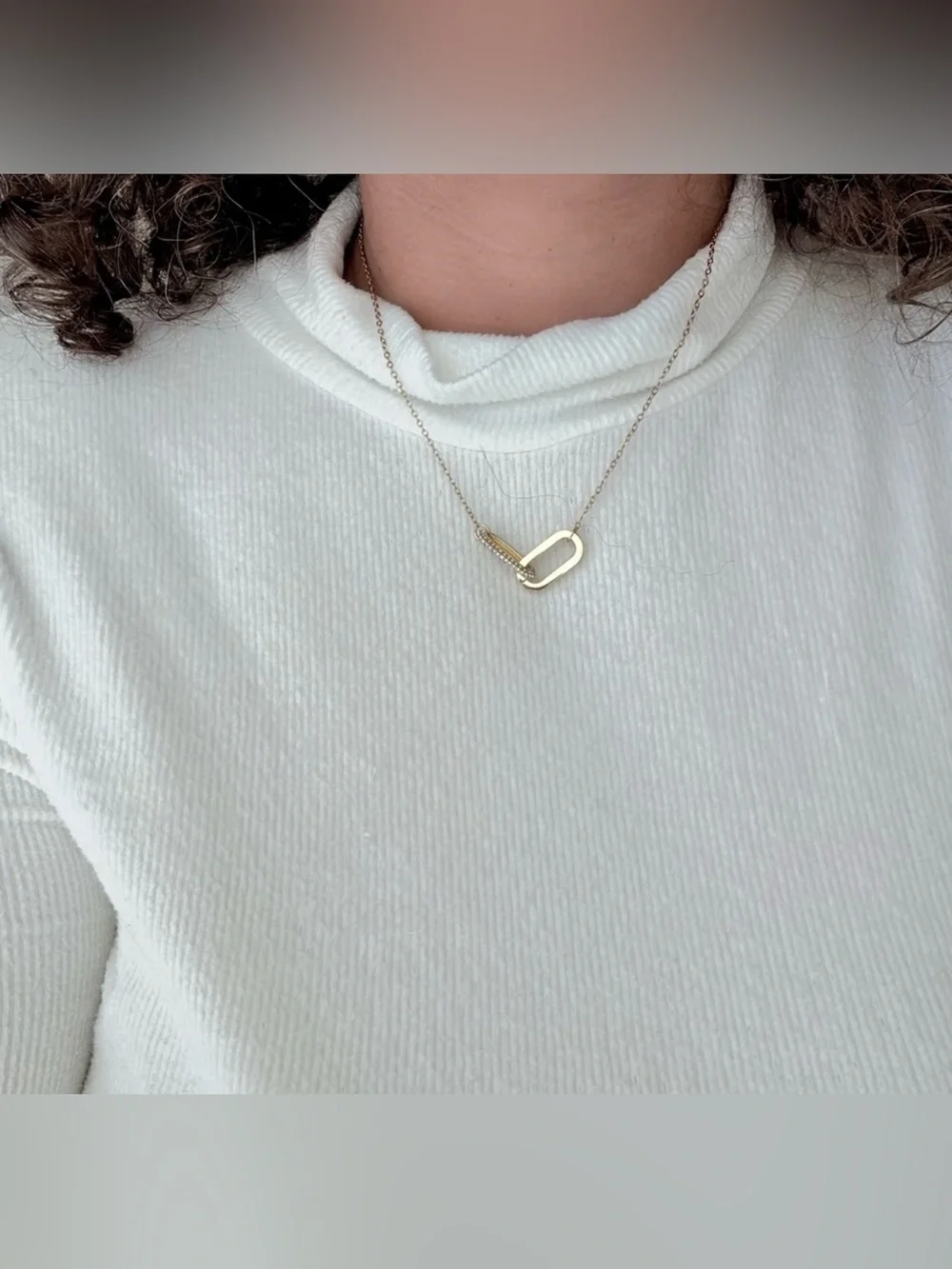 Gold Plated Stainless Steel Link Pendant Necklace with Cubic Zirconia